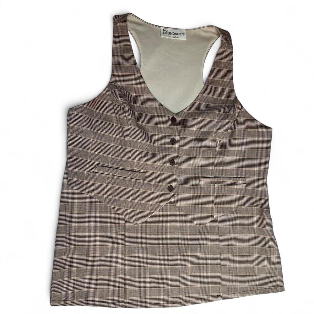 No Boundaries brown and beige plaid vest top  and skirt.